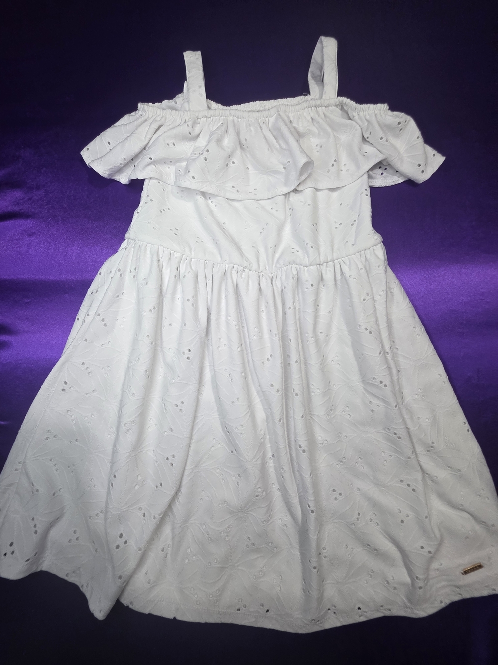 Tahari White Eyelet Off-Shoulder Ruffle Lined Sundress for Girls